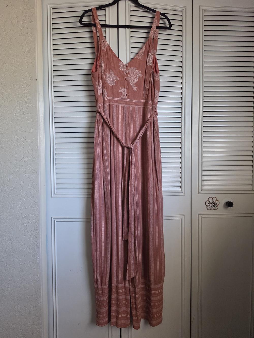 Lost + Wander Rose Pink Striped Jumpsuit with Waist Tie